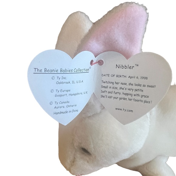 Ty Beanie Baby Nibbler Bunny Rabbit 1998 mint with mint‎ tags and tag protector - Picture 10 of 11